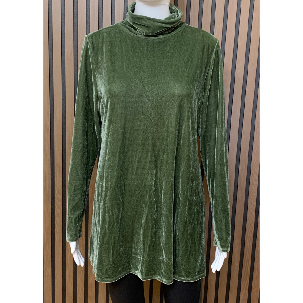 Soft Surroundings Green Velvet Turtleneck Tunic Top Long Sleeve Size M Lagenlook